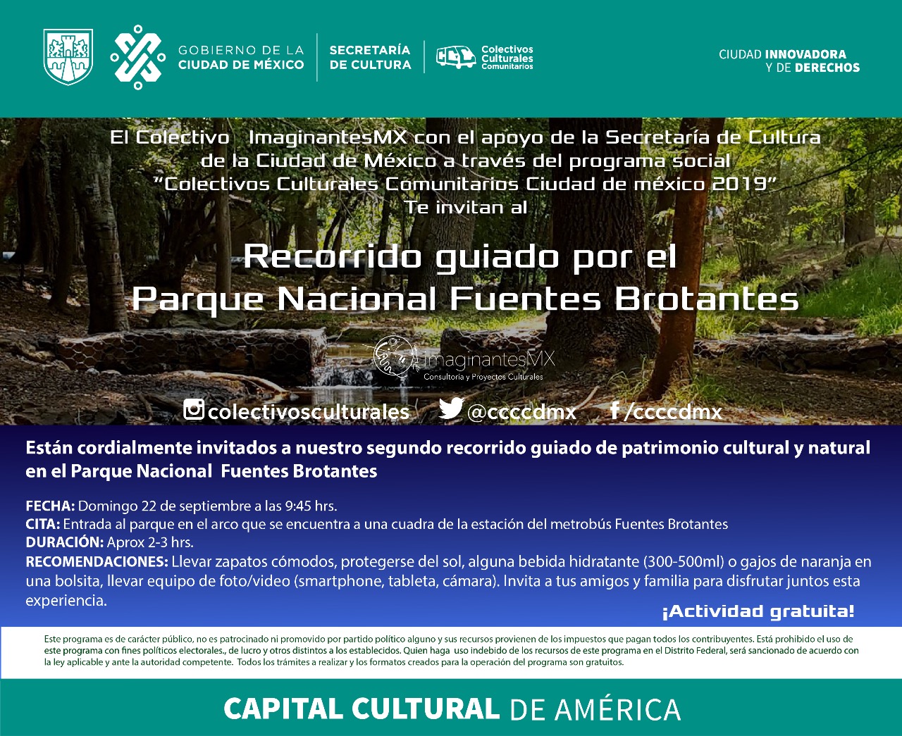 Invitación recorrido guiado por el Parque Nacional Fuentes Brotantes 2019